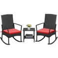 thumbnail image 1 of Vineego 3 Pieces Patio Rattan Rocking Chair Set with Cushion and Table Outdoor Porch and Garden Furniture Set, Red, 1 of 7