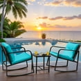 thumbnail image 1 of Devoko 3 Pieces Rocking Patio Furniture Sets，Wicker Outdoor Chair Set with Coffee Table for Balcony and Garden, Blue, 1 of 7