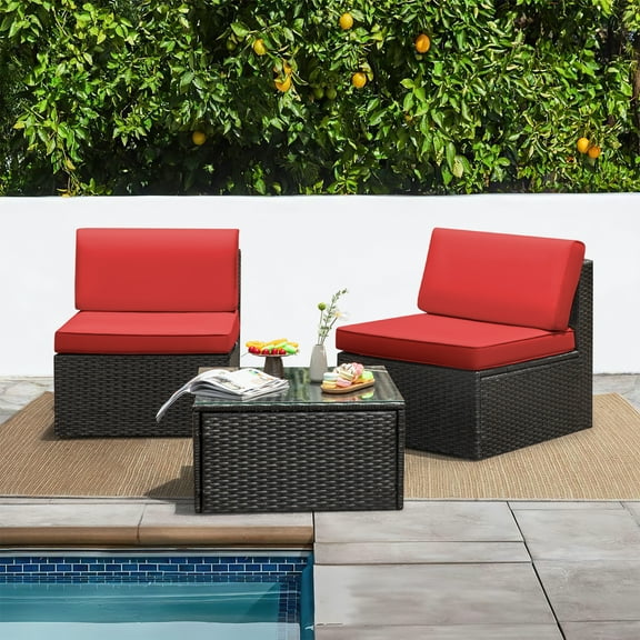 Devoko 3 Pieces Small Patio Conversation Set Outdoor Bistro Set With All Weather Cushions,Red