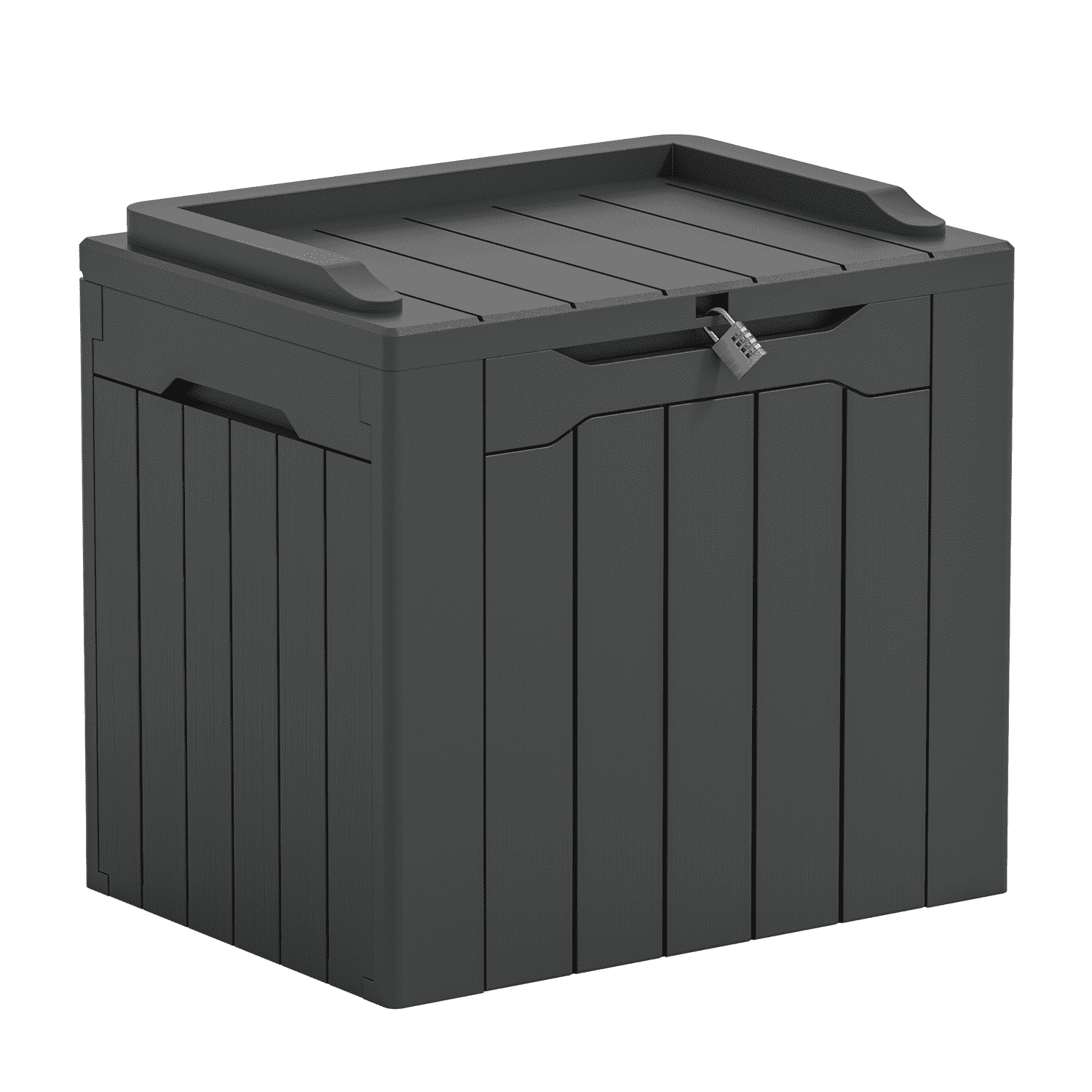 Gray Polypropylene Lockable Outdoor Deck Box with Seat