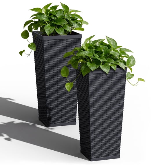 Devoko 32" Tall Planters for Outdoor Plants Set of 2, Woven-Textured Outdoor Plant Pots for Patio, Front Porch