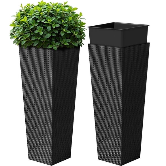 Devoko 32" Tall Planters for Outdoor Plants Set of 2, Woven-Textured Outdoor Plant Pots for Patio, Front Porch