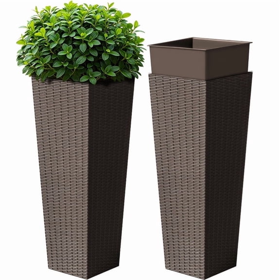 Devoko 32" Tall Planters for Outdoor Plants Set of 2, Woven-Textured Outdoor Plant Pots for Patio, Front Porch