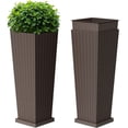 thumbnail image 1 of Devoko 32" Tall Planters for Outdoor Plants Set of 2, Woven-Textured Outdoor Plant Pots with Trays for Patio, Front Porch, 1 of 7