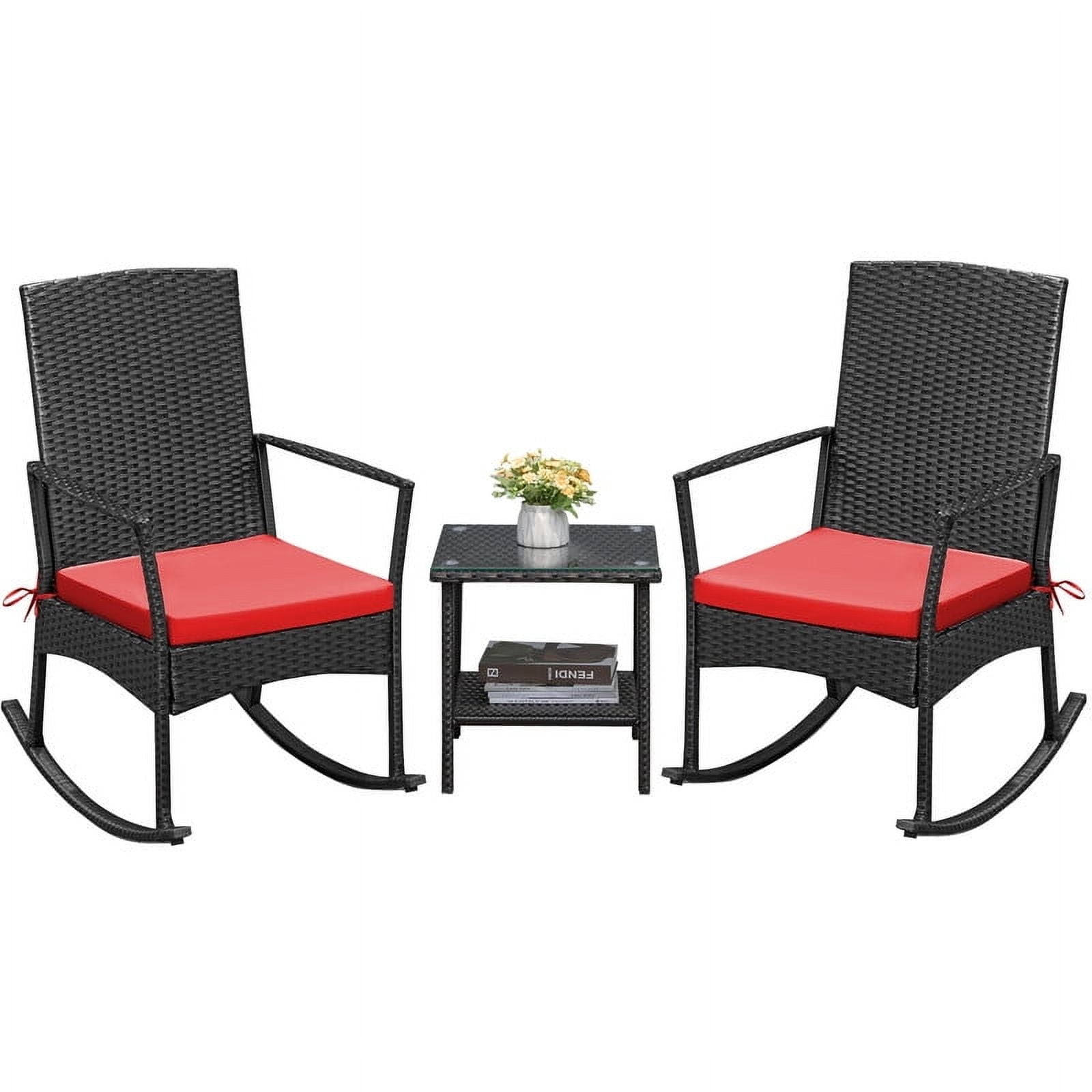 Devoko 3-Piece Rattan Rocking Chair Set for Hotel Patio, Red - Walmart ...