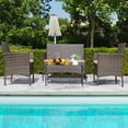 thumbnail image 1 of Devoko 4 Pieces Outdoor Patio Conversation Set PE Rattan Wicker Furniture Set, Brown/Beige, 1 of 7