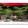thumbnail image 1 of Devoko 4 Pieces Outdoor Patio Conversation Set PE Rattan Wicker Furniture Set, Brown/Blue, 1 of 7