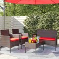 thumbnail image 1 of Devoko 4 Pieces Outdoor Patio Conversation Set PE Rattan Wicker Furniture Set, Brown/Red, 1 of 7