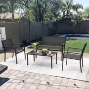 Vineego 4 Pieces Patio Furniture Outdoor furniture Outdoor Patio Furniture Set Textilene Bistro Set Modern Conversation Set Black Bistro Set with Loveseat Tea Table, Black