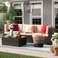 thumbnail image 1 of Devoko 4 Pieces Patio Furniture Sets All Weather Outdoor Sectional Sofa with Cushion and Glass Table, Beige, 1 of 1
