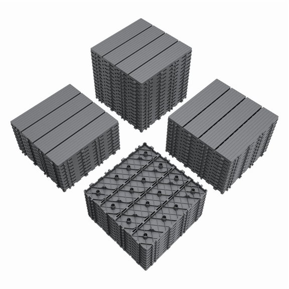 Devoko 44 Pack Interlocking Deck Tiles, 12x12 Inch Waterproof Plastic Patio Floor Tiles, Snap Lock Outdoor Flooring for Balcony Pool Garden, Gray