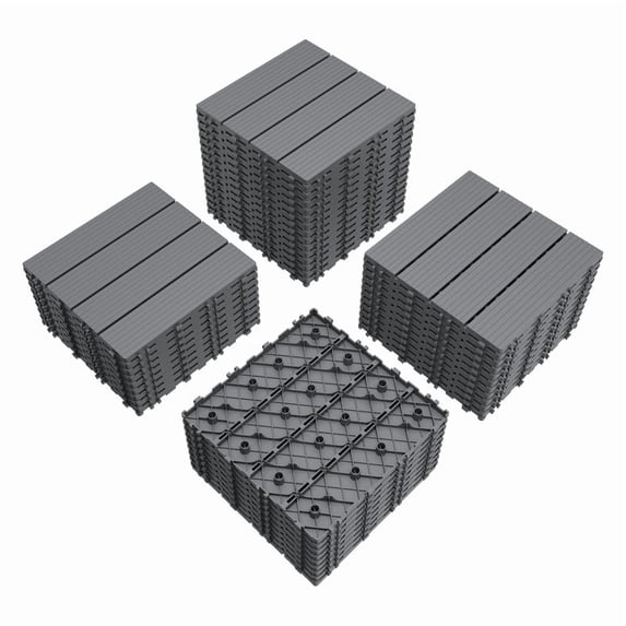 Devoko 44 Pack Interlocking Deck Tiles, 12x12 Inch Waterproof Plastic Patio Floor Tiles, Snap Lock Outdoor Flooring for Balcony Pool Garden, Gray