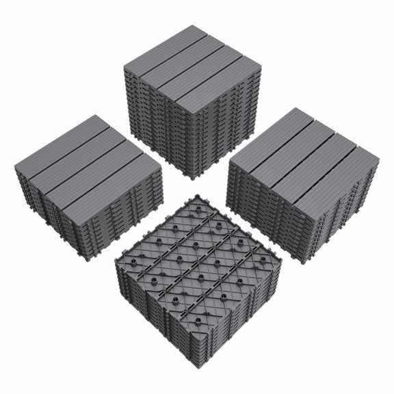 Devoko 44 Pack Interlocking Deck Tiles, 12x12 Inch Waterproof Plastic Patio Floor Tiles, Snap Lock Outdoor Flooring for Balcony Pool Garden, Gray