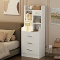 thumbnail image 1 of Devoko 48" Tall Nightstand with Charging Station and Hutch Nightstand with 3 Storage Drawers Adjustable Height Shelving End Table Modern Bedside Table for Bedroom, White, 1 of 9