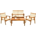 thumbnail image 1 of Devoko Outdoor Patio Conversation Sets, 4PCS Hand-Woven Rope Acacia Wood  Furniture Sets for Balcony, Backyard, Garden, Poolside, Beige, 1 of 7
