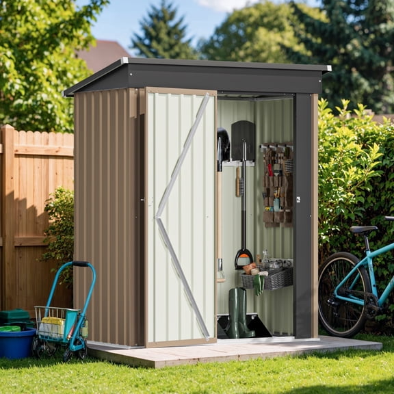 Vineego 5×3 ft.Patio Metal Shed, Lockable Garden Shed for Outdoor Backyard Patio Storage