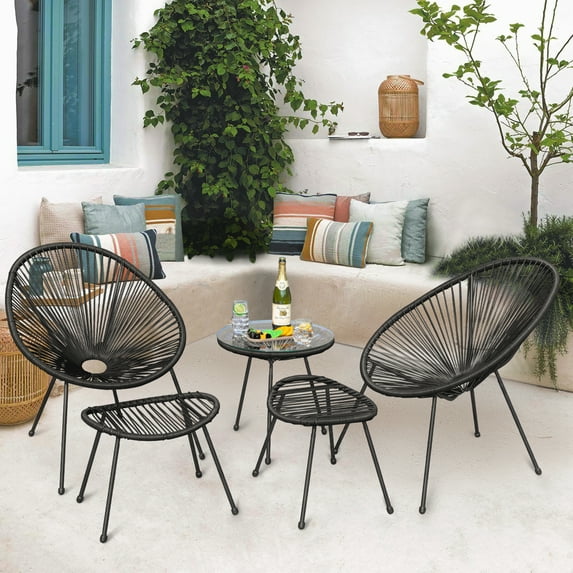 Devoko 5 Pieces Patio Conversation Set Acapulco Chair PE Rattan Furniture Outdoor Indoor Woven Rope Chair Set with Coffee Table, Black