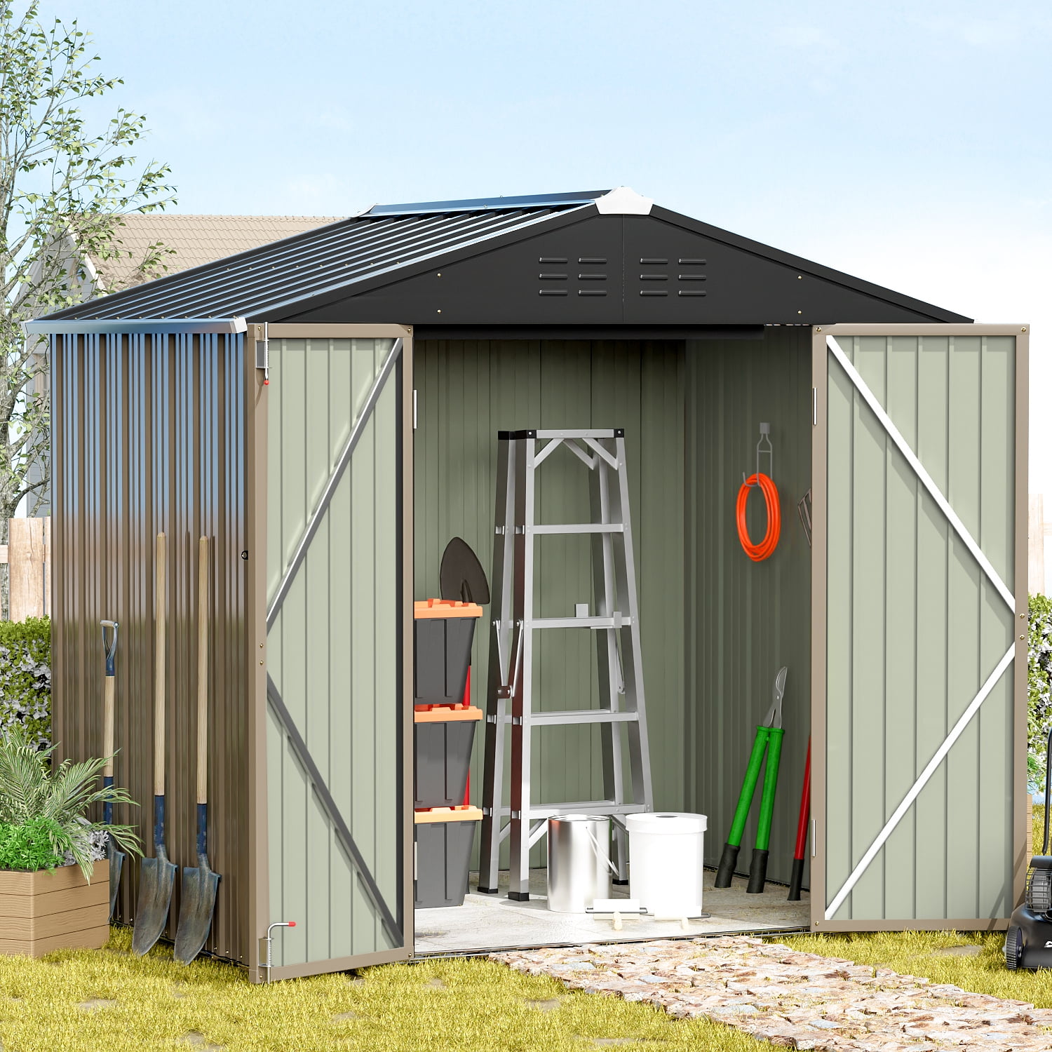 Devoko 6×8 ft.Patio Metal Shed, Lockable Garden Shed for Outdoor Backyard Patio Storage