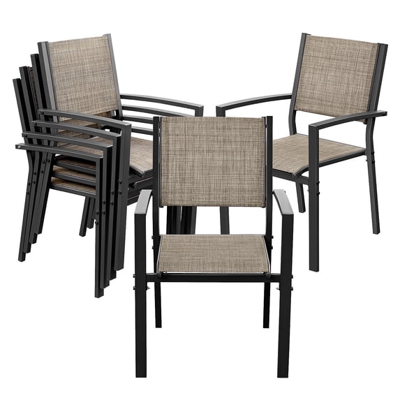 Devoko 6-Piece Patio Dining Set with 6 Stackable Textilene Armchairs in Beige for Outdoor Furniture Ensemble