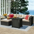 thumbnail image 1 of Devoko 6 Pieces Fire Pit Seating, Outdoor Sectional Rattan Sofa Set with 40000 BTU Propane Fire Pit Table, 1 of 8