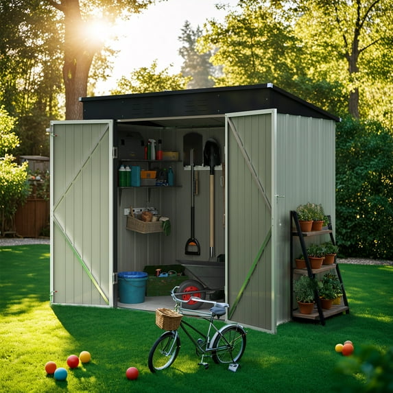 Devoko 6' x 4' Outdoor Metal Storage Shed with Lockable Door Tools Storage Shed for Garden Backyard Patio,White