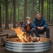 Devoko 60" Outdoor Fire Pit Wood Burning Fire Ring Patio Galvanized Garden Bed for Camping Backyard Planting, Silver