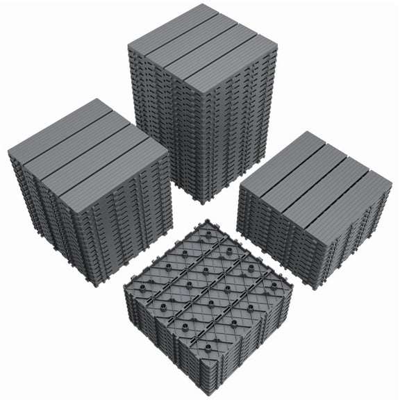 Devoko 60 Pack Interlocking Deck Tiles, 12x12 Inch Waterproof Plastic Patio Floor Tiles, Snap Lock Outdoor Flooring for Balcony Pool Garden, Gray