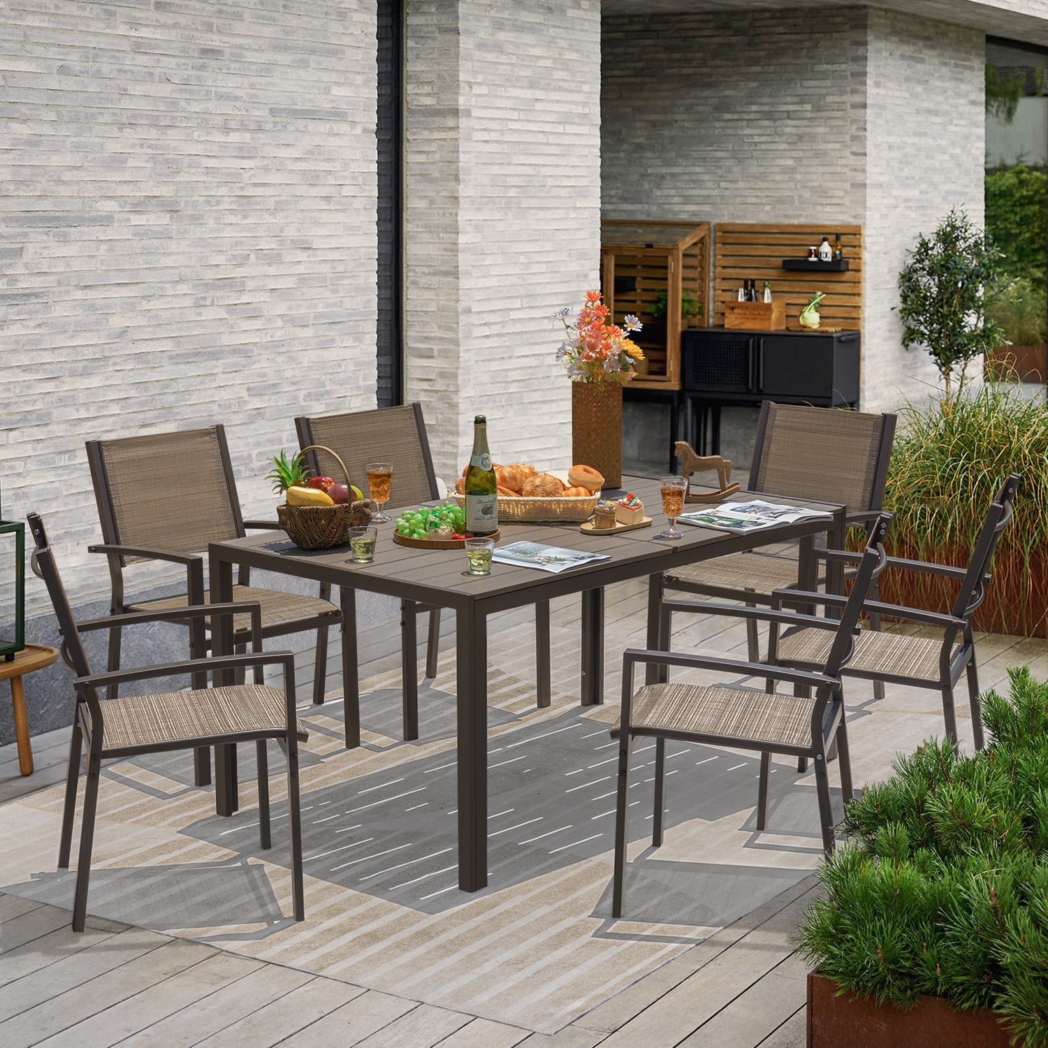Devoko 3 Pieces Acacia Patio Conversation Set Outdoor Furniture Set
