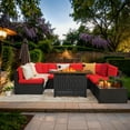 thumbnail image 1 of Devoko 8 Pieces Fire Pit Seating, Outdoor Sectional Rattan Sofa Patio Conversation Set with 50,000 BTU Propane Fire Pit Table, Red, 1 of 7