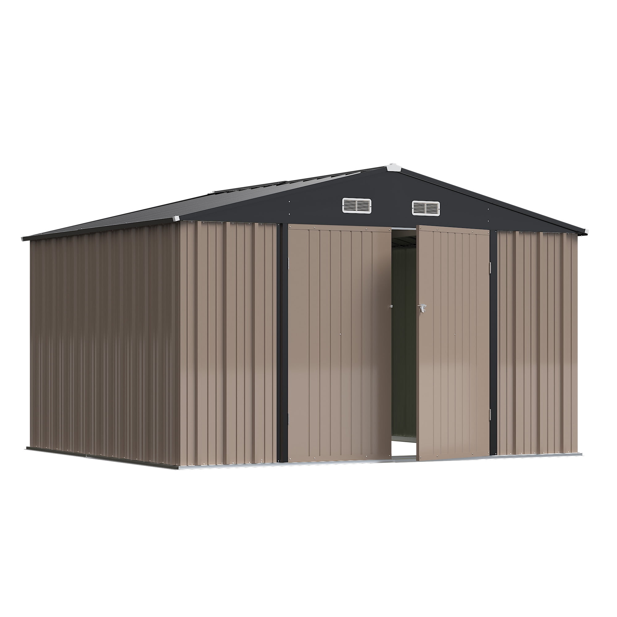 Brown 10x8 FT Metal Outdoor Storage Shed with Lockable Doors