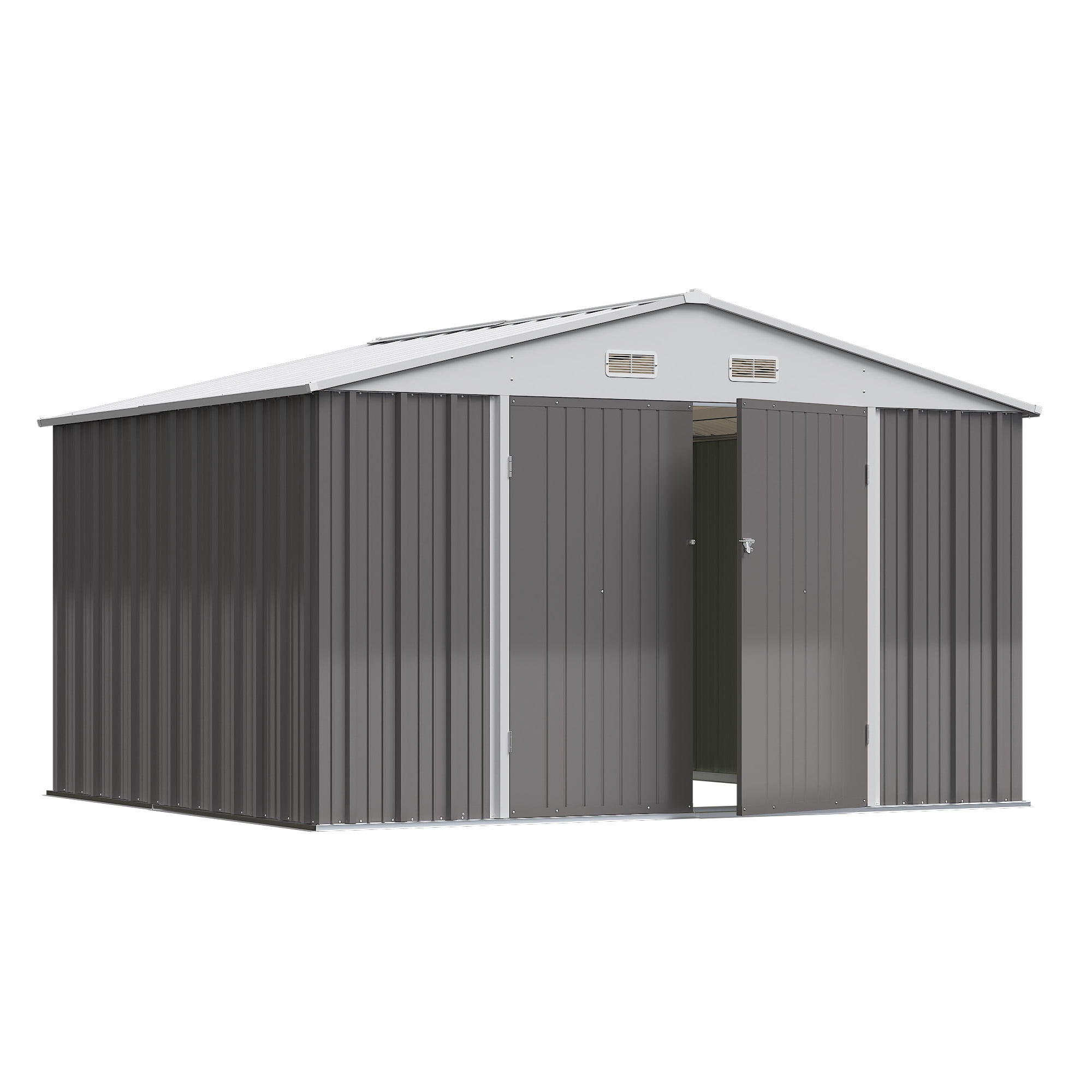 10' x 8' Gray Metal Outdoor Storage Shed with Double Doors