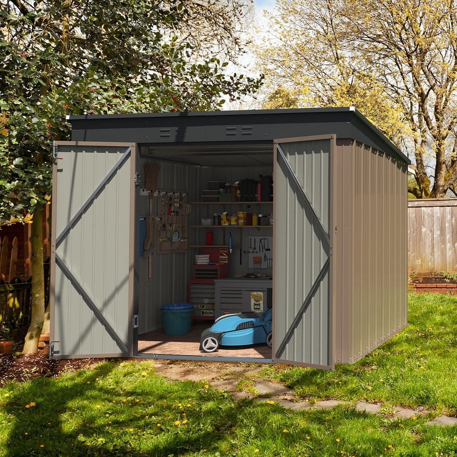 Devoko 8'x6' Patio Metal Storage Shed with Lockable Door,Outdoor Steel Tool  Storage Shed for Backyard and Garden,Brown