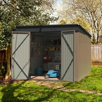 Devoko 8'x6' Patio Metal Storage Shed with Lockable Door,Outdoor Steel Tool Storage Shed for Backyard and Garden,Brown