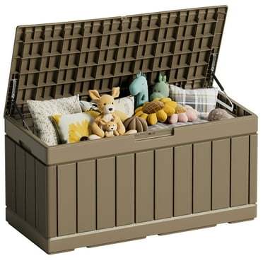Walmart Homall 82 Gallon Outdoor Storage in Resin Deck Box Lockable Deck Box, Brown