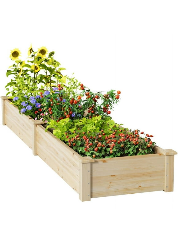 Devoko 92x22x9" Garden Bed Divisible Wooden Planter Box, Outdoor Patio Garden Box Kit to Grow Flower, Fruits, Herbs and Vegetables for Backyard, Patio, Balcony