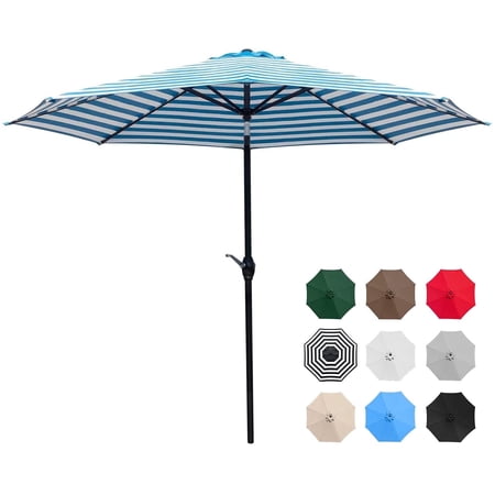 Devoko 9FT Patio Umbrella Outdoor Table Umbrella with 8 Sturdy Ribs, BLue/White