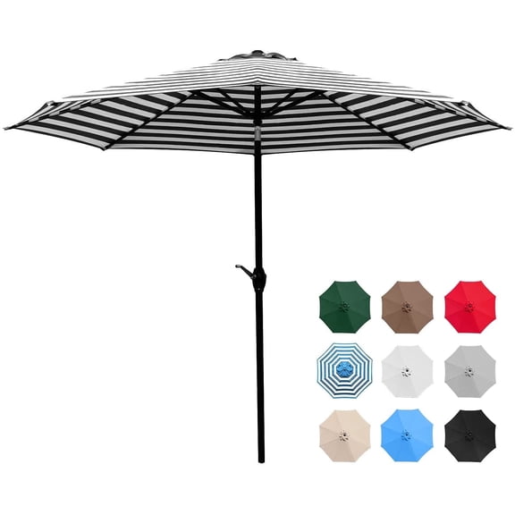 Devoko 9FT Patio Umbrella Outdoor Table Umbrella with 8 Sturdy Ribs, Black/White