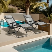 Devoko Adjustable Zero Gravity Chair with Pillow and Cup Holder - Set of 2 Double gray
