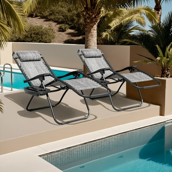 Devoko Adjustable Zero Gravity Chair with Pillow and Cup Holder - Set of 2 Double gray