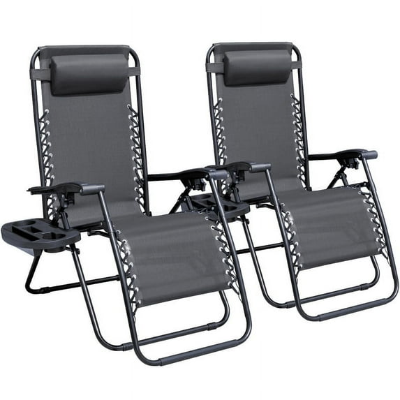 Devoko Adjustable Zero Gravity Chair with Pillow and Cup Holder - Set of 2 Gray