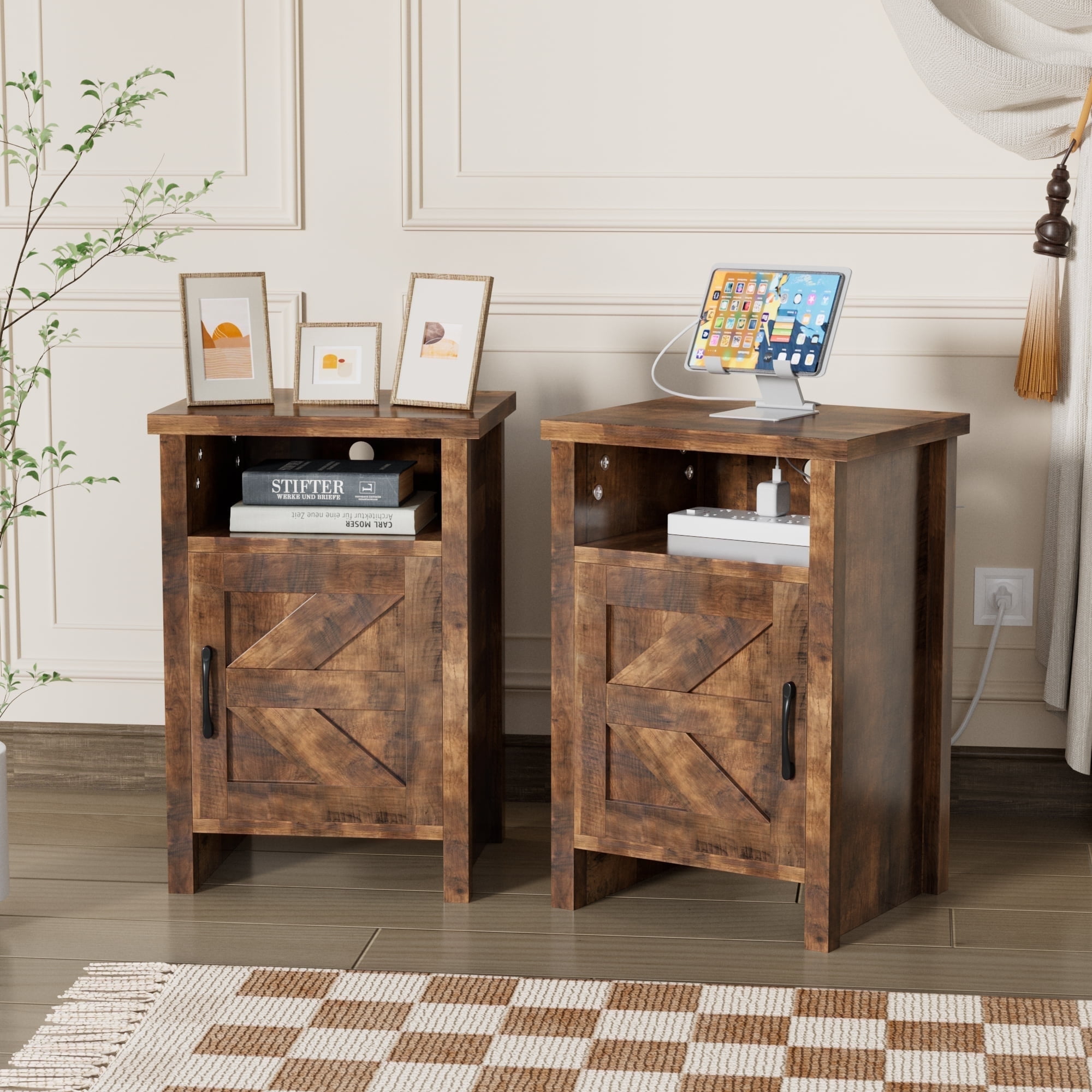 Devoko Nightstand Set of 2 Farmhouse Nightstand with Storage Shelves
