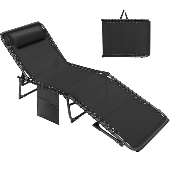 Vineego Foldable Lounge Chaise 12 inch High 5-Position Adjustable Patio Lounge Chair Beach Pool Chaise,Black