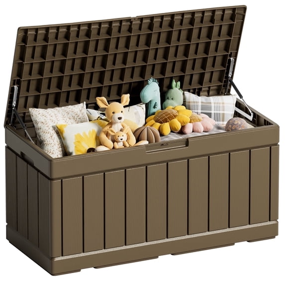 Devoko Indoor Waterproof 82 Gallon Resin Deck Box, Brown