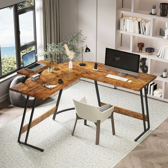 Devoko L Shaped Gaming Desk Computer Desk 51” Office Corner Desk with Monitor Stand Home Gaming Writing Study Table Workstation for Small Space (Rustic Brown)