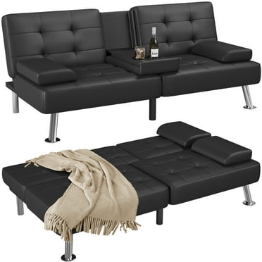 HYHBIBOOM Faux Leather Upholstered Modern Convertible Futon Adjustable ...