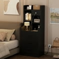 thumbnail image 1 of Devoko 48" Tall Nightstand with Charging Station and Hutch Nightstand with 3 Storage Drawers Adjustable Height Shelving End Table Modern Bedside Table for Bedroom, Black, 1 of 10