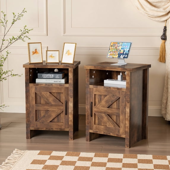 Vineego Nightstand Set of 2 Farmhouse Nightstand with Storage Shelves Bedside Tables End Table for Bedroom Modern Wood Side Table Living Room,Light Brown