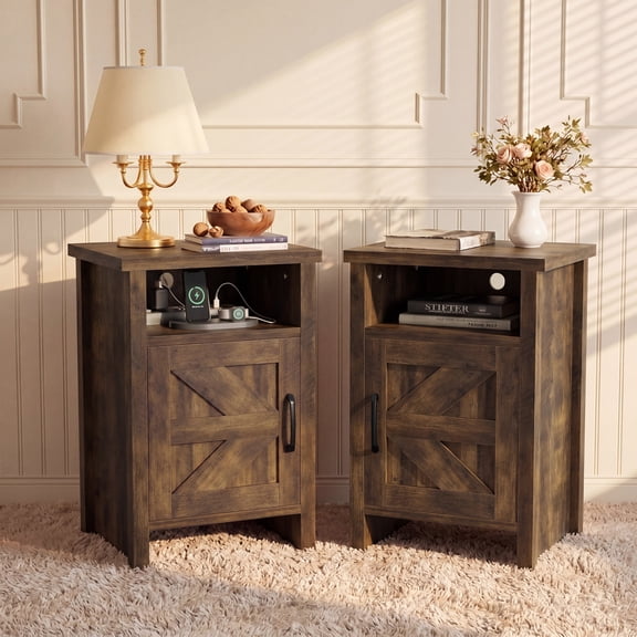 Vineego Nightstand Set of 2 Farmhouse Nightstand with Storage Shelves Bedside Tables End Table for Bedroom Modern Wood Side Table Living Room,Light Brown