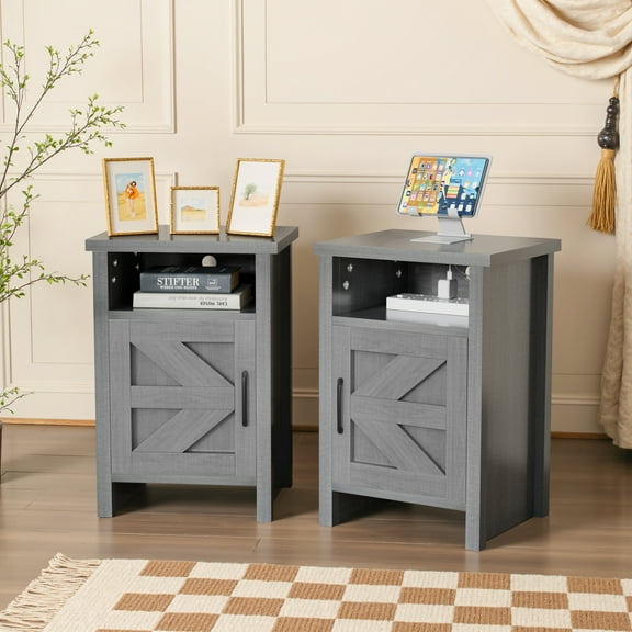 Devoko Nightstand Set of 2 Farmhouse Nightstand with Storage Shelves Bedside Tables End Table for Bedroom Modern Wood Side Table Living Room,Gray