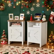 Devoko Nightstand Set of 2 Farmhouse Nightstand with Storage Shelves Bedside Tables End Table for Bedroom Modern Wood Side Table Living Room,White